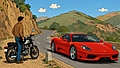 The motorcycle and the Ferrari